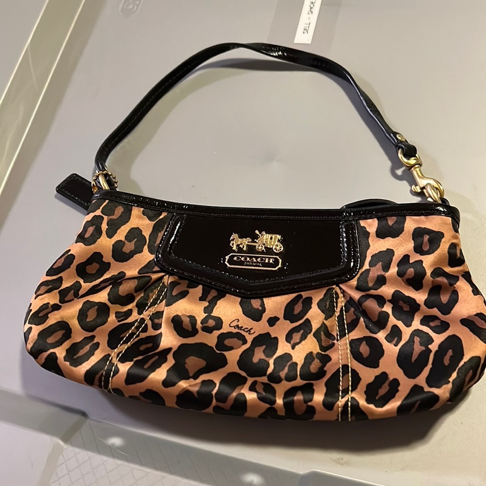 Satin Leopard Print Coach Wristlet